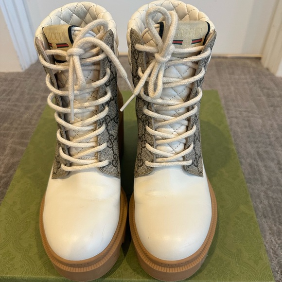 Gucci Apollo boots with GG canvas and white leather sz 7.5 - Picture 2 of 8